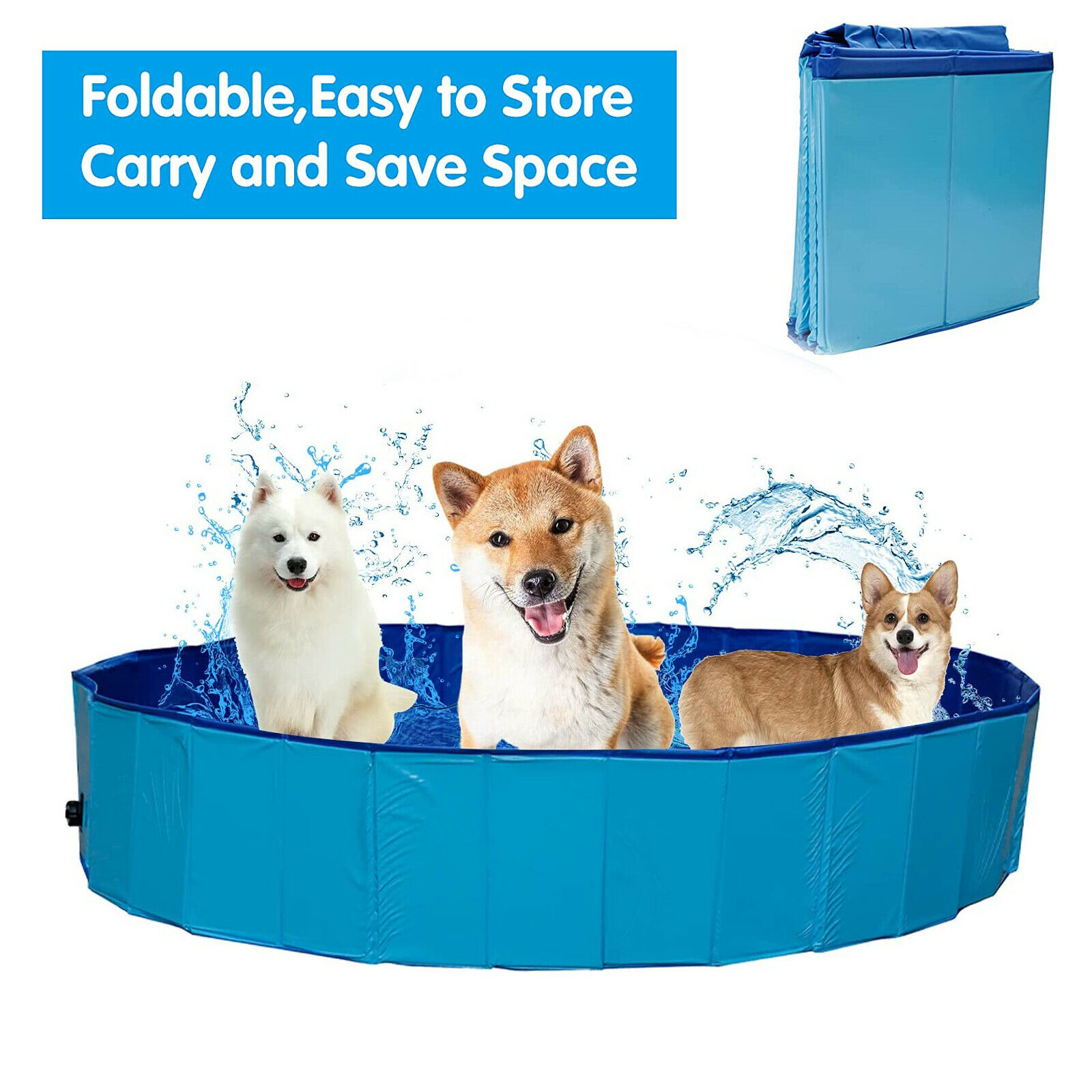 Dogs Pet Bath Tub Pool Portable Foldable Bathing Dog Outdoor Lightweight Blue