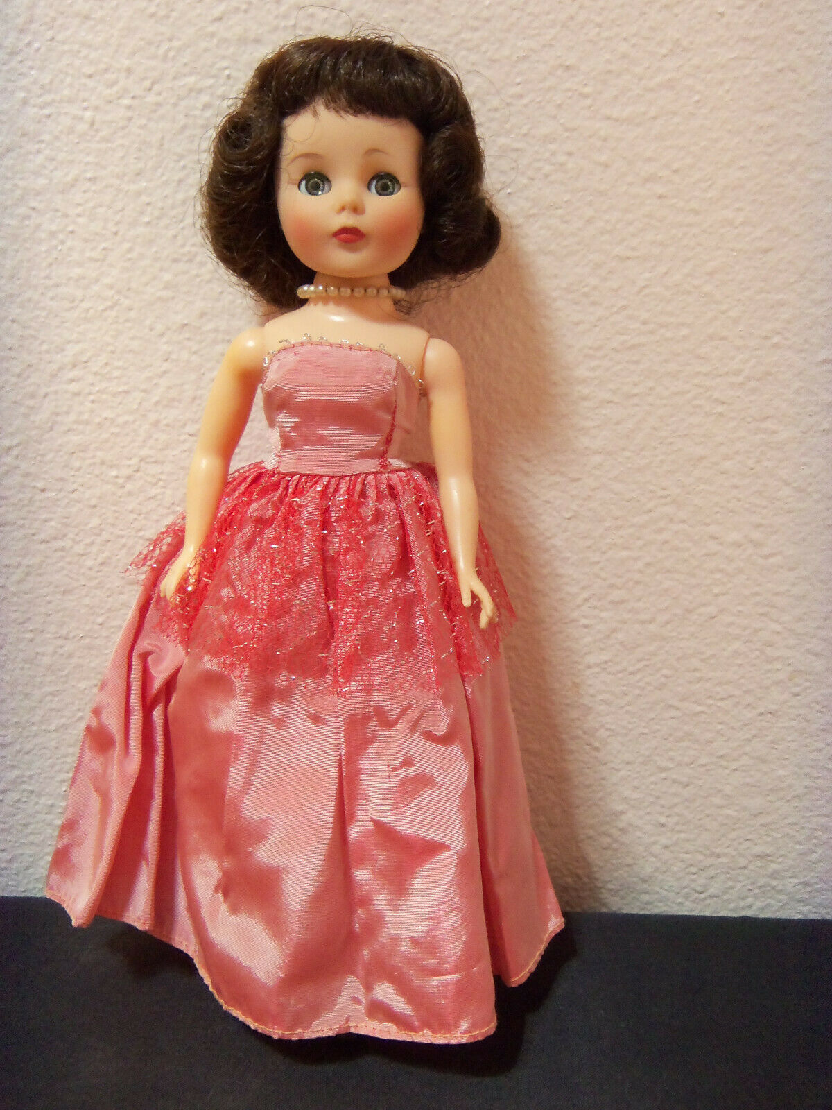 Beautiful American Character Late 50's Brunette 10" Toni Doll In Pink Ball Gown,