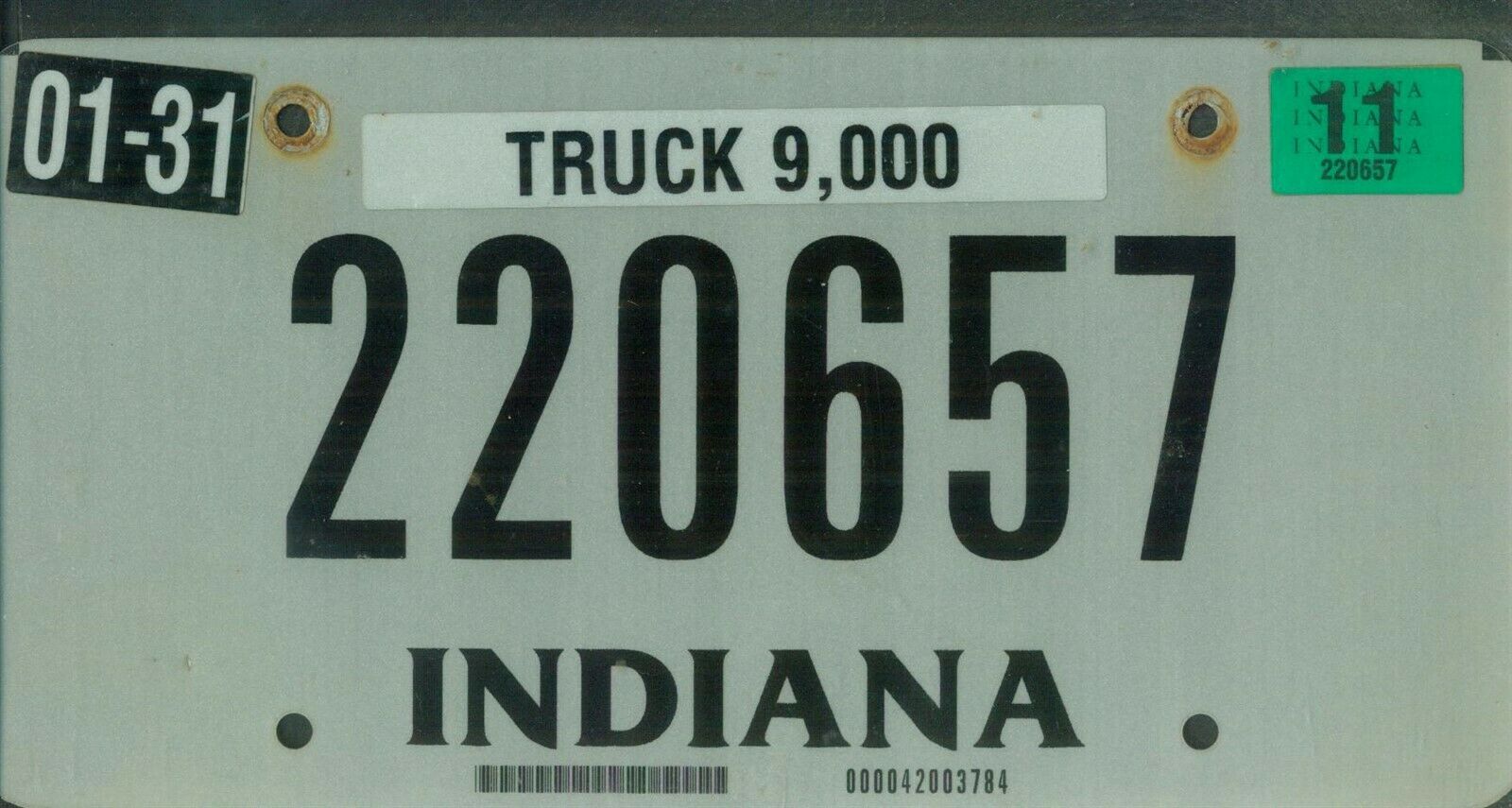 Indiana 2011 License Plate "220657"