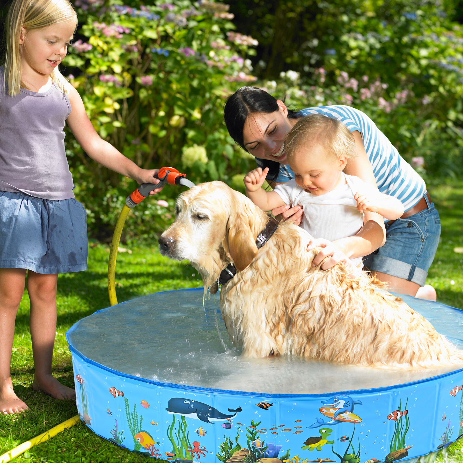 Foldable Swimming Pool Pet Splashing Water Bath Tub Outdoors Kiddie Dog Cat 48"