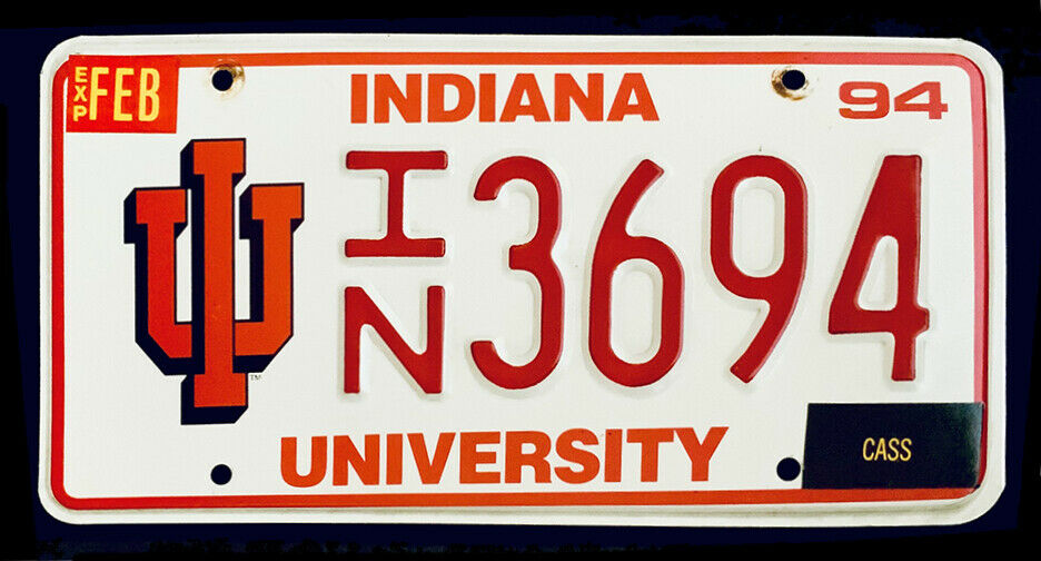 1994 Indiana Graphic Collegiate License Plate " In3694 " Ind University Cass Co.