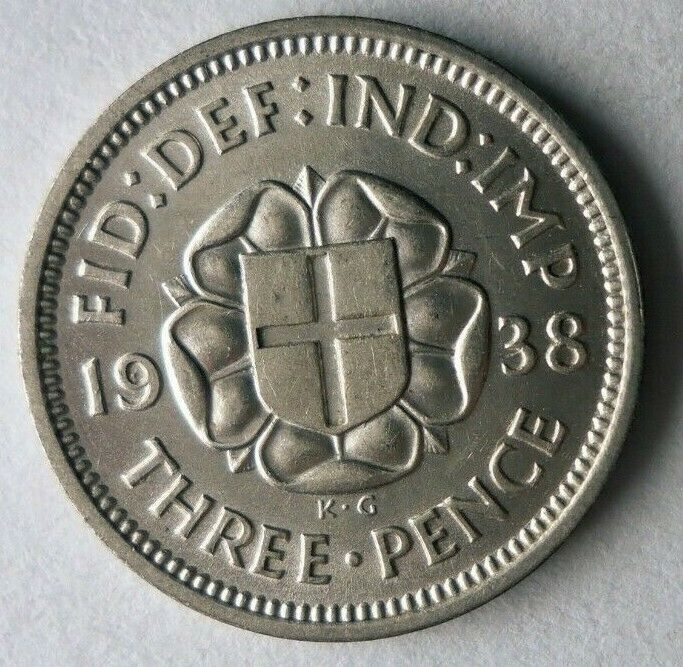 1938 Great Britain 3 Pence - Au Silver - Free Ship - Premium Vintage Bin #26