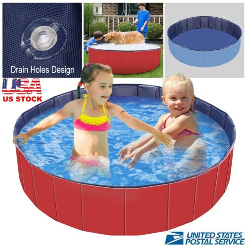 48" 63" Outdoor Pet Dog Pool Foldable Kids Swimming Pool Collapsible Bathing Tub