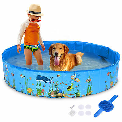 Foldable Pet Swimming Pool Anti-slip Bath Tub Dog Cat Kids Outdoor Splashing 63"